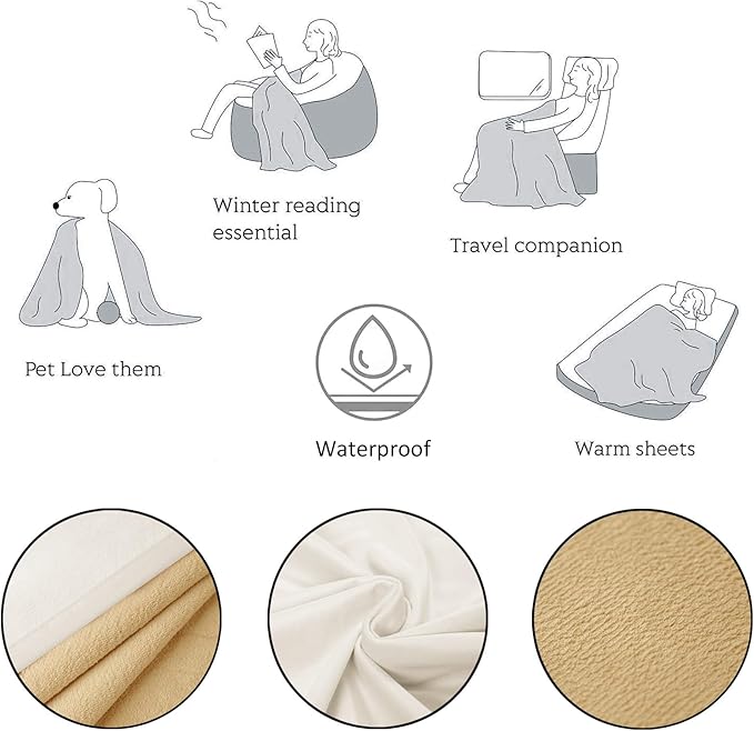 Ameritex Pet Bed Blanket Reversible 100% Waterproof Velvet Super Soft for Sofa and Bed (40x60 Inches, Cream+Sand)