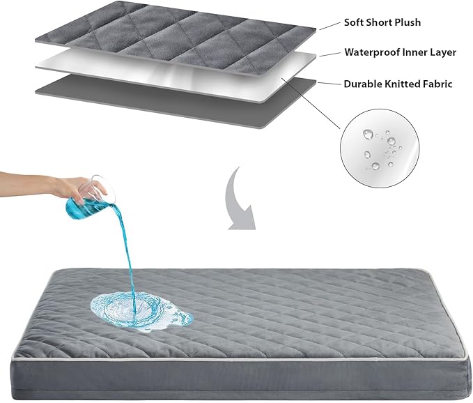 WNPETHOME Washable Dog Beds for Large Dogs, Giant Waterproof Dog Bed with Removable Washable Cover & Anti-Slip Bottom, Egg Crate Foam Pet Bed Mat, Multi-Needle Quilting XXXL Dog Bed, Grey
