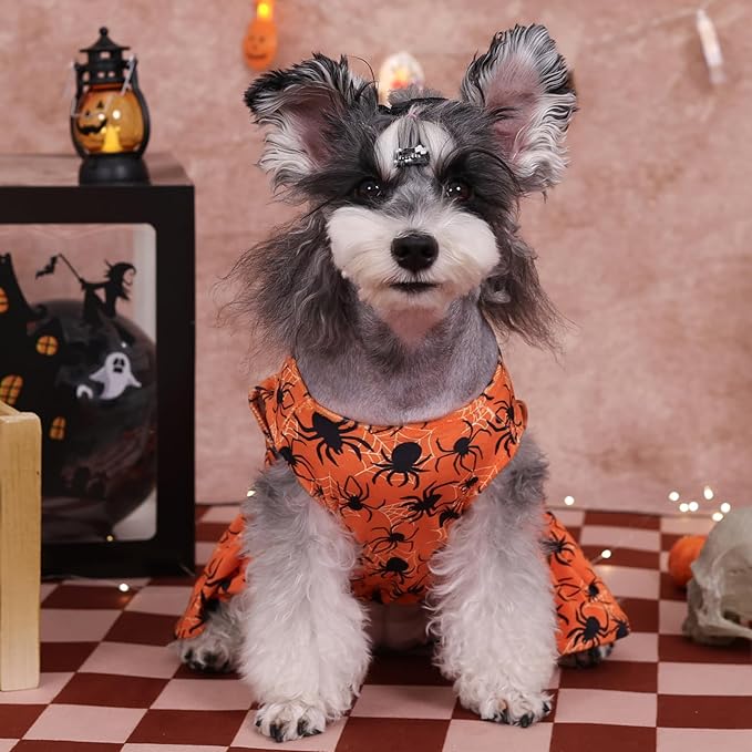 CuteBone Halloween Dog Dresses Velvet Holiday Small Dogs Clothes Onesie Pet Apparel Girl Puppy Skirt with Bow Hair Rope CVA46S
