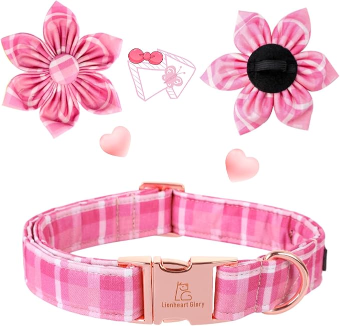 Lionheart Glory Dog Collar - Pink With Flower, Cute Floral Pattern, Adjustable for X-Large Dogs