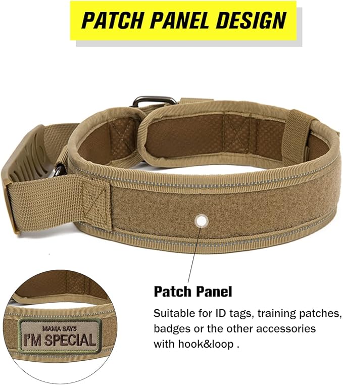 Tactical Dog Collar with Handle - Military Adjustable Dog Training Collar Soft Nylon and Heavy Duty Metal Buckle for Medium Large Dogs - with Patch (Camo with Patch, Medium)