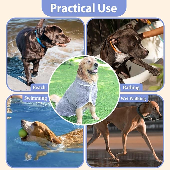 Dog Bathrobe Towel Drying Coat - Super Absorbent Dog Towels Bath Robe for Drying Dogs Large, Soft Adjustable Collar & Belly Strap Fast Drying Coat Pet Dog Cat Bath Robe Towel (Blue, Medium)