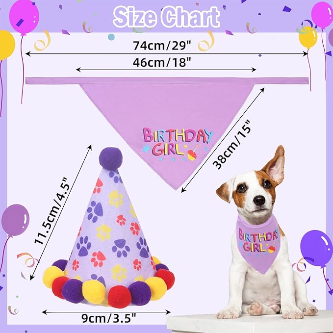 PUPTECK Dog Birthday Bandana Scarf with Cute Doggy Party Hat, Costume Decorations Supplies for Small Medium Large Dogs Boy Girl Outfit Gifts, Purple