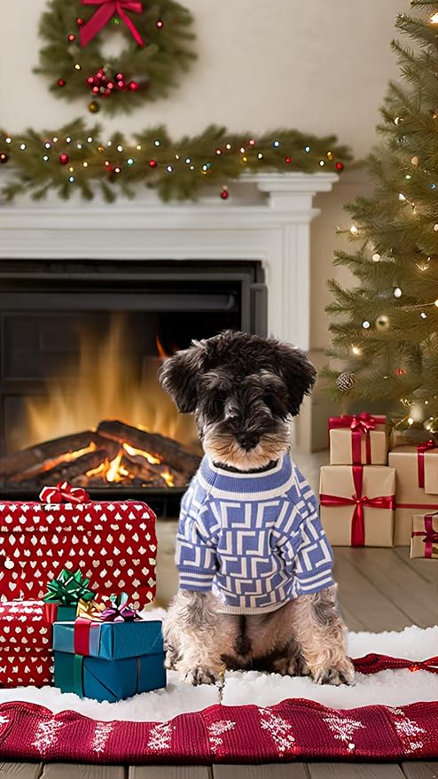 Designer Dog Clothes Sweater Shirt Outfit Small XS Teacup Cute Dogs Puppies French Bulldog Dachshund Chihuahua Cats Maltese Boy Girl (Large, Furdiblue)