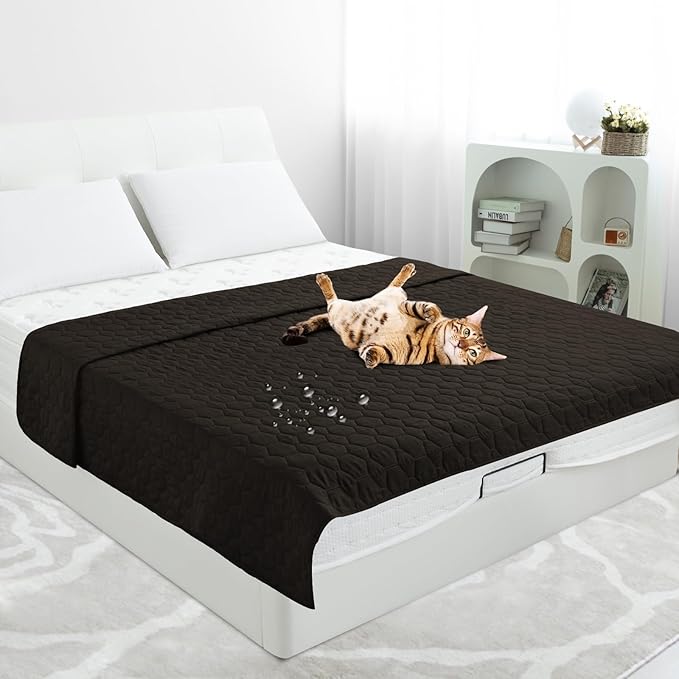 PureFit 100% Waterproof and Anti-Slip Dog Bed Cover, Washable Pet Blanket, Stain Resistant Sofa Couch Furniture Protector Cover for Kids, Dog, Cat (82x102 Inch, Chocolate)