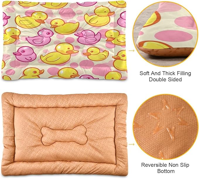 Yellow Pink Ducks Dog Cat Bed, Rectangle Comfortable Pet Bed, Ultra Soft Calming for Small Medium Dogs, 18" x 24"