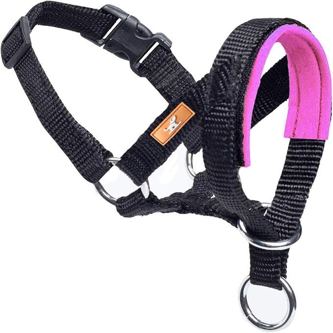 Dog Head Collar, Fabric Padded Head Collar for Dogs to Prevent Pulling, Adjustable Dog Head Harness (M,Pink)
