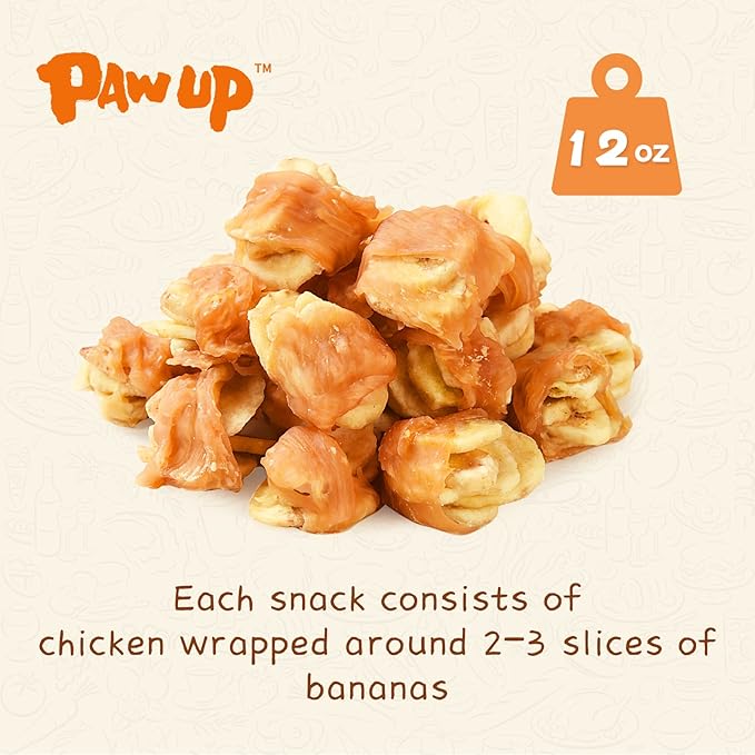 Dog Treats Chicken Wrapped Banana Slice, Rawhide and Gluten Free, w/Taurine Low Fat Healthy Chewy Training Treats, for Small Medium Large Dogs, 12.5 oz