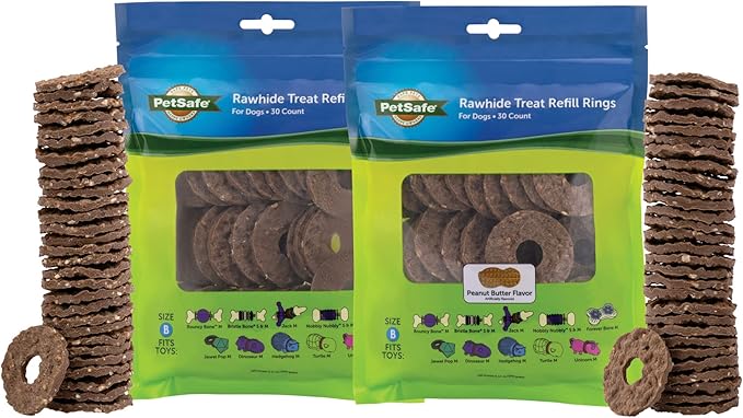 PetSafe Busy Buddy Toys Dog Treat Refills (60 Refills) Dog Treats Medium, Dogs Rawhide and Peanut Butter Flavors, Keeps Your Furry Friend Engaged, Resealable Bag for Freshness