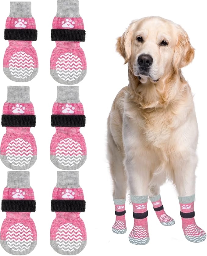 PUPTECK Non-Slip Dog Socks Double Sides Grips for Hardwood Floors Prevents Licking, Dog Shoes for Hot Pavement Booties for Senior Small Medium Large Dogs
