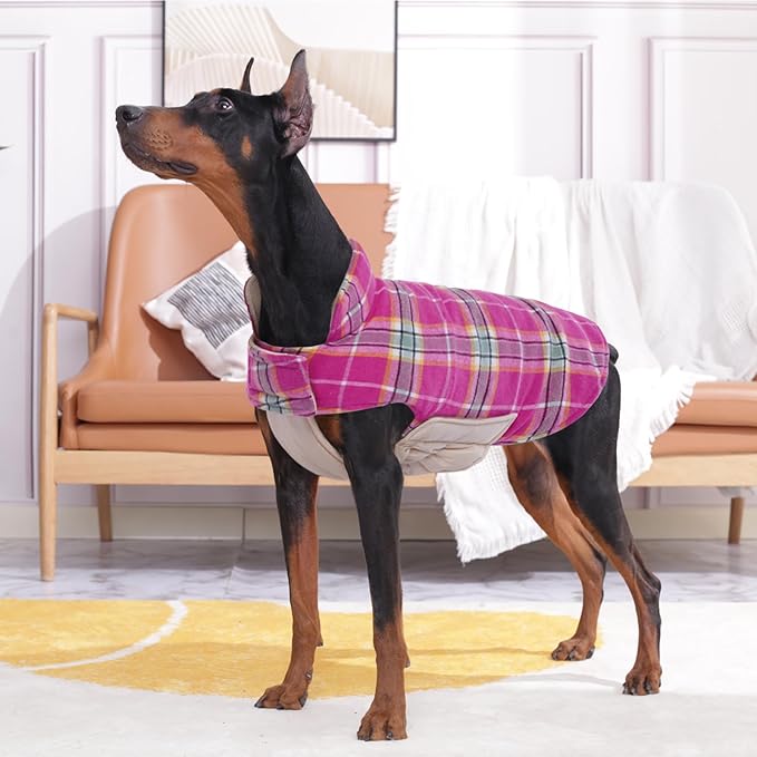 Kuoser Warm Dog Coat, Waterproof Dog Jacket for Extra Large Dogs, Adjustable Durable XXXL Doggie Winter Coat Reversible Puppy Cold Weather Apparel for Large Breed, Rose 3XL