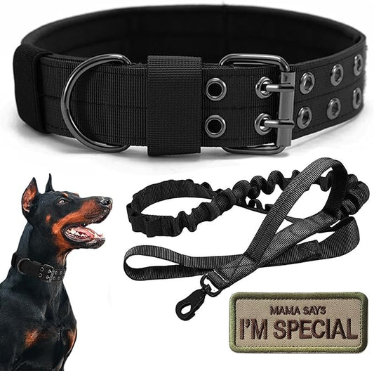 Tactical Dog Collar Military Adjustable Dog Collars Soft Nylon K9 Training Collar with Patch Heavy Duty Metal Buckle Collars for Medium Large Dogs (Black-1, M)