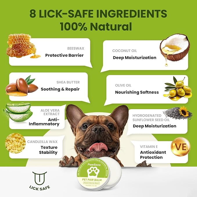 Lick-Safe Dog Paw & Nose Balm with Coconut Oil | All-Natural Paw Cream & Wax for Dry, Cracked Pads & Snouts| Cat Moisturizer & Soother, Nose Butter for Bulldogs| Horse Hoof Care (60 g /2.1 oz)