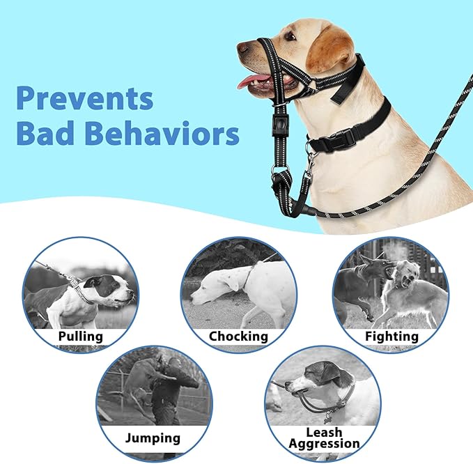 BARKLESS Soft Dog Head Collar, Patented Padded No Pull Head Halter, Training Nose Leash with Safety Link for Medium Large Dogs, Adjustable Muzzle Leash, Easy Control for Walking(Black, M)