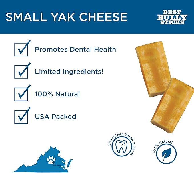 Best Bully Sticks Himalayan Yak Cheese for Dogs - Small 4 Count (Pack of 1) - Natural, No Lactose, Odor Free, Long-Lasting Snack