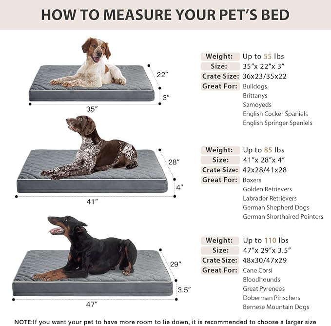WNPETHOME Orthopedic Dog Beds for Large Dogs, Extra Large Waterproof Dog Bed with Removable Washable Cover & Anti-Slip Bottom, Egg Crate Foam Pet Bed Mat, Multi-Needle Quilting XL Dog Crate Bed