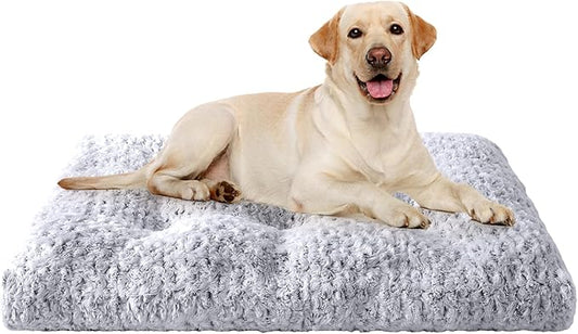 JOLLYVOGUE Washable Dog Bed for Crate, Deluxe Rose Plush Dog Crate Beds for Small Medium Large Size Dogs, Anti-Slip Soft Comfy Pet Kennel Pad, Fits Kennel Cage and Cat Bed Mat, 35" X 23", Gray
