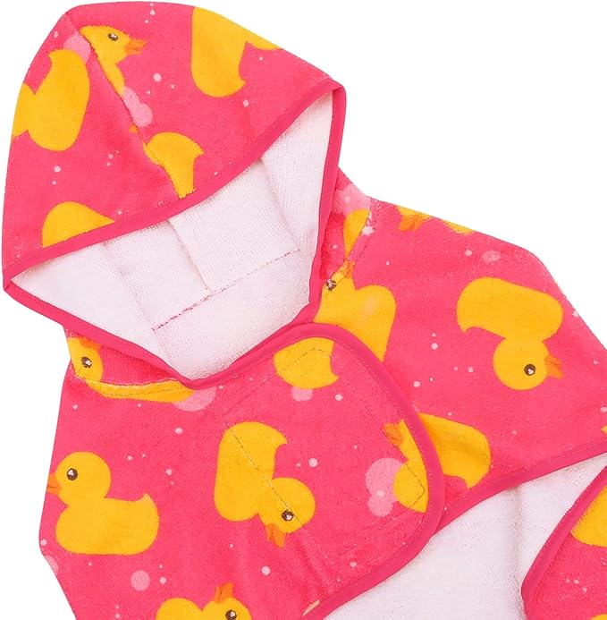 HDE Dog Bathrobe Super Absorbent Quick Drying Towel with Hood for All Dog Breeds Sizes S-XXL - Pink Rubber Ducks - S