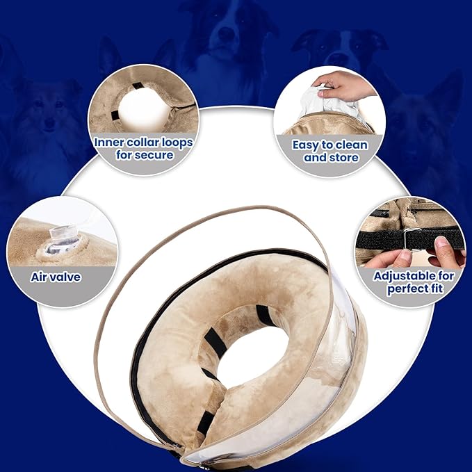 BARKLESS Dog Cone, Inflatable Dog Cone After Surgery for Large Breeds, Soft Surgery Collar with Enhanced Anti-Licking Guard Shield for Pets, Protective Donut Collar