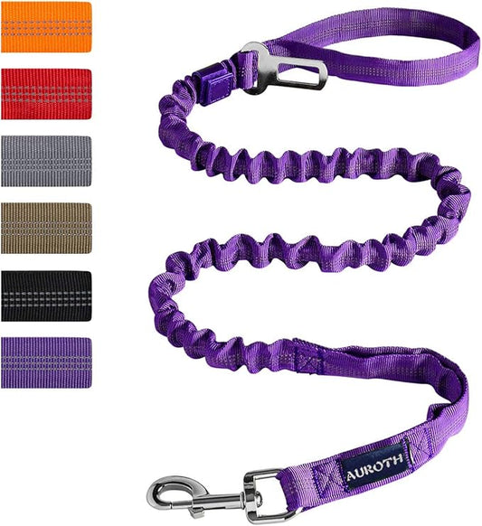 AUROTH Heavy Duty Bungee Dog Leash for Medium Large Breed Dogs, No Pull for Shock Absorption with Car Seat Belt, 2 Padded Handles 4.5FT 6FT Training Dog Leash