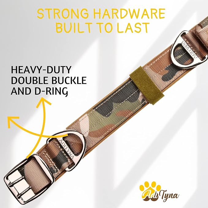 ADITYNA Heavy Duty Camo Dog Collar for Large Dogs - Collar with Handle for Training, and Walking - Wide, Thick, Tactical, Soft Neoprene Padded