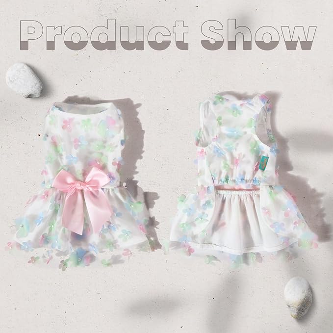 Laifug Dog Dress Puppy Print Princess Dog Dress Cute Party Wear (White, S)
