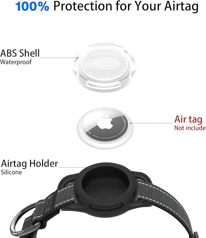 Dog Collar with QR Code, Reflective Dog Collar, Soft Neoprene Padded & Safety Locking Buckle Adjustable Pet Collar (Black, S-with Airtag Holder)
