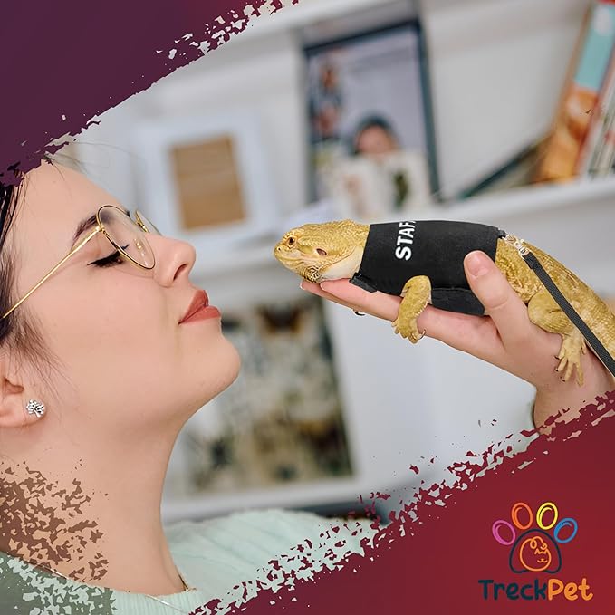 Premium 2Pack Bearded Dragon Leash and Harness Set-Costume and Clothes for Lizard-Adjustable Bearded Dragon Harness for Secure Walks-Fun Staff and Security Designs