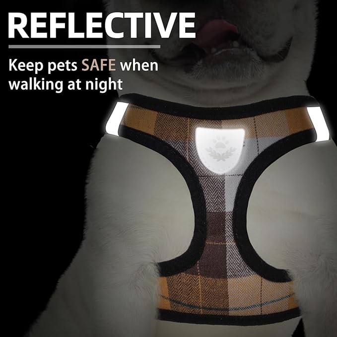 PUPTECK Adjustable Dog Harness Collar and Leash Set Step in No Pull Pet Harness for Small Medium Dogs Puppy and Cats Outdoor Walking Running, Soft Mesh Padded Reflective Vest Harnesses, Orange M
