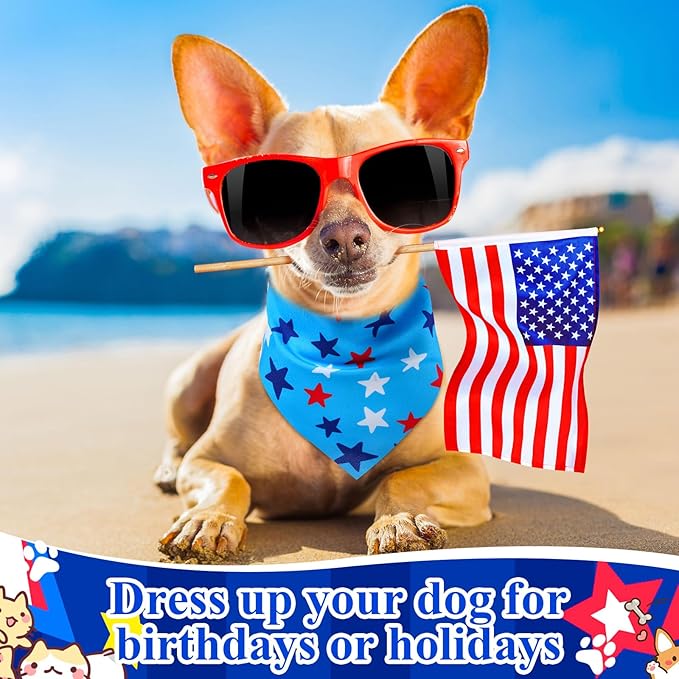 Sanwuta 72 Pcs Dog Bandana Bulk Washable Puppy Triangle Scarfs Cat Bandanas Adjustable Soft Cute Pet Triangle Bibs Accessories for Small Medium Dogs Cats Pets Costume(Independence Day Pattern)