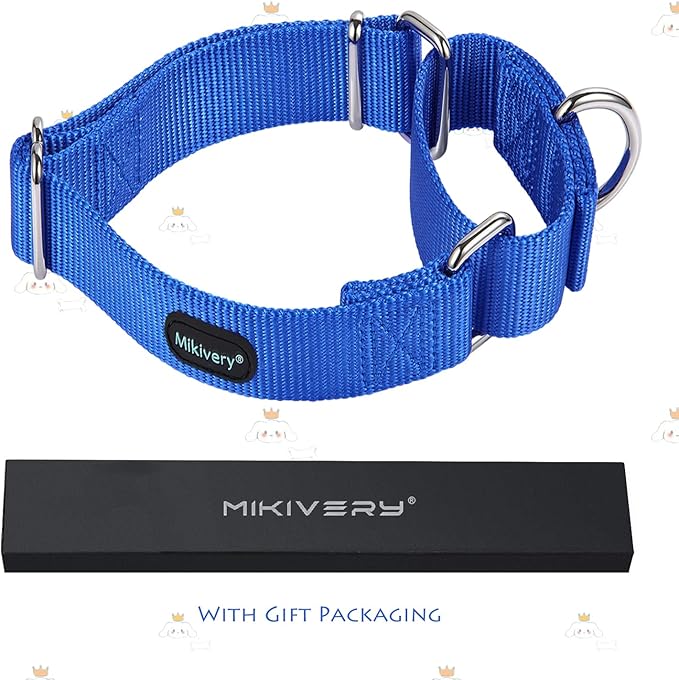 Mikivery Martingale Dog Collar Nylon Adjustable and Safety Training Colourful Comfortable Metal Buckle Pet Collars for Small Medium and Large Dogs(Royal Blue,M)