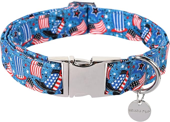 Patriotic American Flag Collar for Puppy or Cat, Comfortable Summer Collar with Metal Buckle, XL, Neck 16-26in