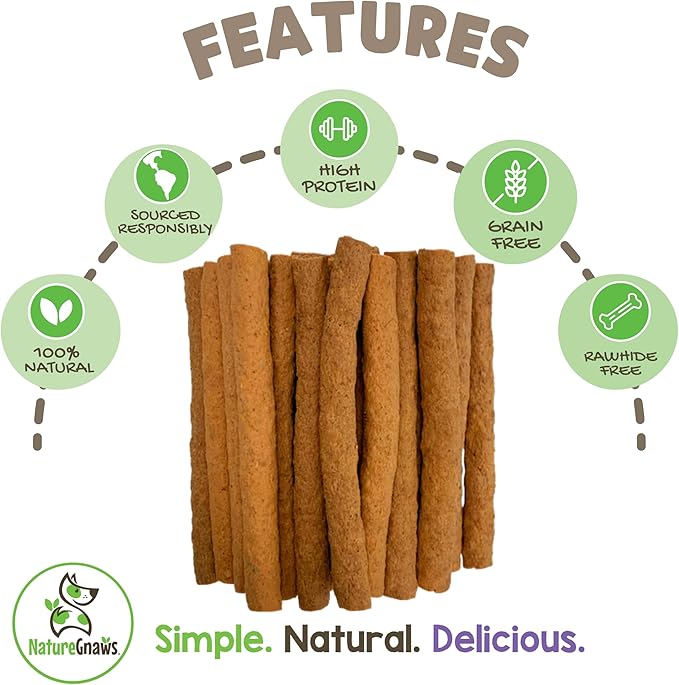 Nature Gnaws Chicken Chew Sticks for Dogs 1LB - Premium Natural Dog Treats - Limited Ingredient Long Lasting Rawhide Free Dental Chews
