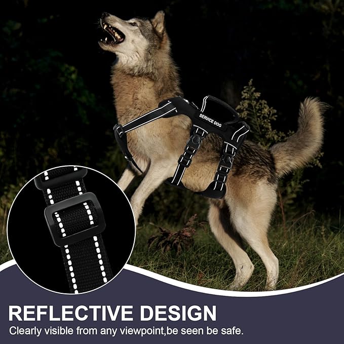 Escape Proof Dog Harness for Large Medium Sized Dogs Six Point Adjustable, Service Dog Vest Harness and Leash Set, No Pull Dogs Harnesses with Handle, Medium Dog Harnesses for Walking(Black, S)