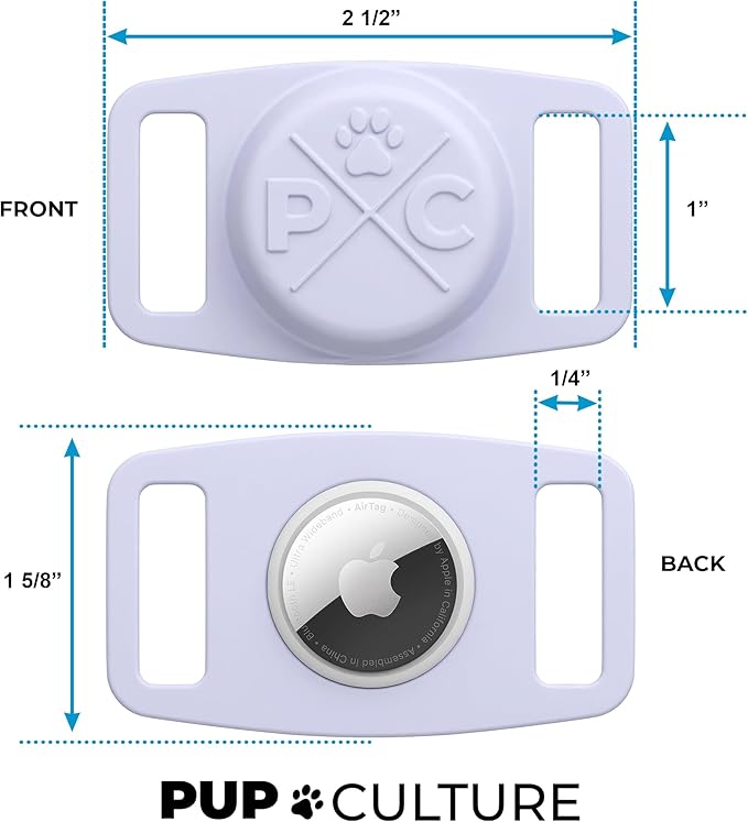 Pup Culture AirTag Dog Collar Holder (2 Pack), Extra-Durable, Lightweight, and Protective AirTag Case for Dog Collar - Track Your Pet Using Apple AirTag Technology - Dog Collar AirTag Holder