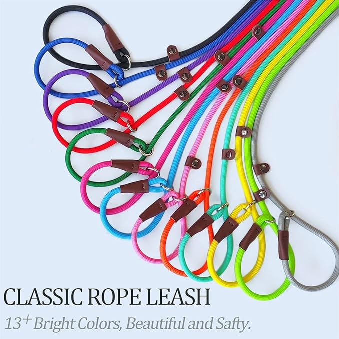 MayPaw Slip Lead Control Leash for Dogs No Pull, 13+ Colors Classic 7 FT Pet Dog Slip Leash, 1/4” Rope Leashes for Small Medium Animals (7ft*1/4", Dark Blue)