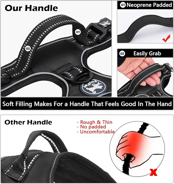 PoyPet Dog Harness and Leash Combo, Escape Proof No Pull Vest Harness, with 5 Feet Leash, Reflective Adjustable Soft Padded Pet Harness with Handle for Small to Large Dogs(Black,S)