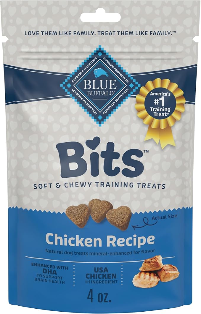 Blue Buffalo Bits Soft Dog Treats for Training, Made With Natural Ingredients & Enhanced with DHA, Chicken Recipe, 4-oz Bag