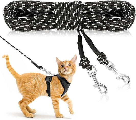 Rypet Reflective Cat Long Leash - 30 FT Escape Proof Walking Leads Yard Long Lead Durable Safe Personalized Extender Leash Traning Play Outdoor for Kitten, Puppy, Rabbit and Small Animals