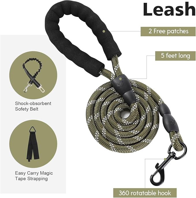No Pull Tactical Dog Harness for Small Dogs, Escape Proof Molle Dog Vest Harness and Leash Set, Adjustable Military Service Dog Harness with Handle for Medium Large Dogs (Green, S)