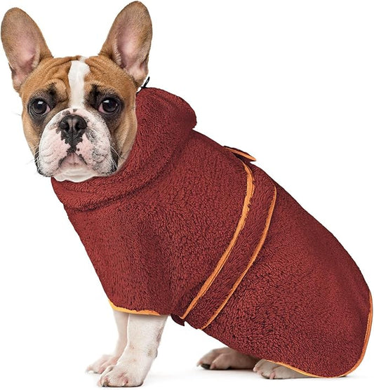 Bienbee Soft Dog Bathrobe,Super Absorbent & Quick-Drying Dog Robe with Hood, Cozy Drying Coat for After Bath, Red S