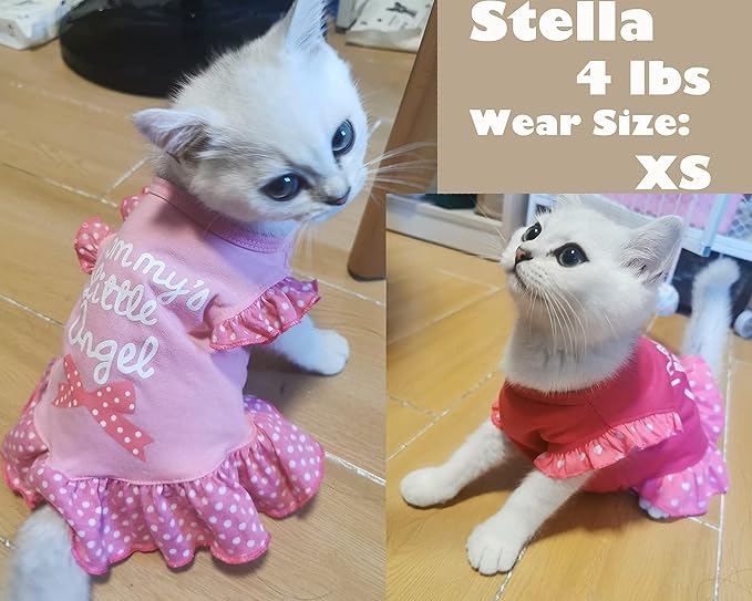 XPUDAC 4 Pieces Pet Dog Dress Dog Clothes Girl Puppy Shirt Yorkie Clothes Cute Doggie Dress Pet Apparel for Small Dogs and Cats (Pink Angel, Small(4.5-8lbs))