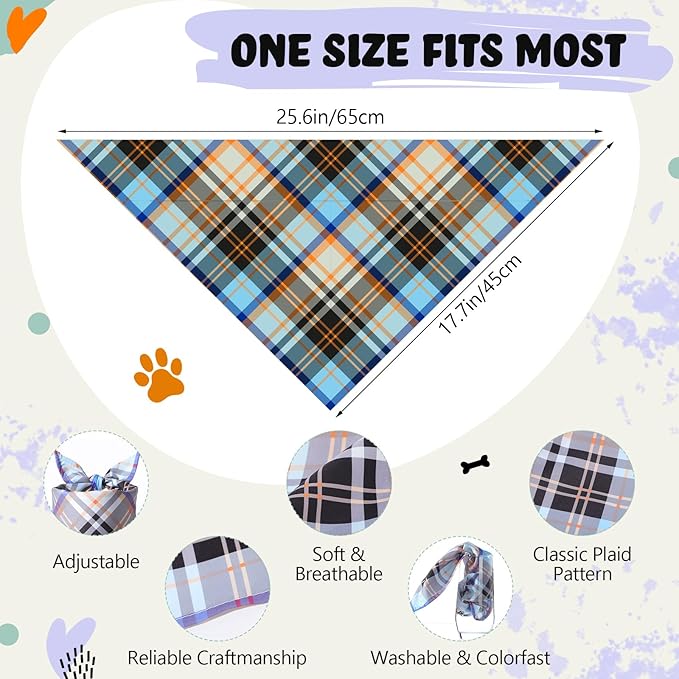 Sweetude 100 Pcs Plaid Dog Bandanas Bulk Pet Triangle Scarf Bibs Washable Puppy Kerchief Adjustable Grooming Supplies for Small Medium Large Dog Cat Costume Accessories