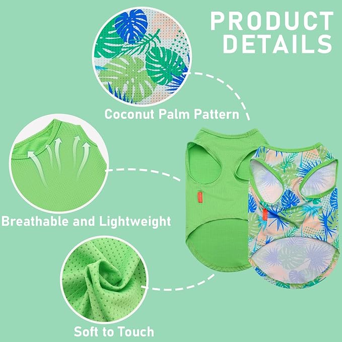 KYEESE 2 Pack Dog Shirts Hawaii Lightweight Breathable Pet T Shirt for Small Dogs Quick Dry Sleeveless Puppy Shirt with Reflective Bone Patterned Clothes, Great for Summer with UV Protection, Small