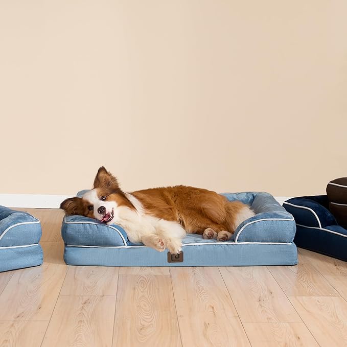 EHEYCIGA Orthopedic Dog Beds for Extra Large Dogs, Waterproof Memory Foam XXL Dog Bed with Sides, Non-Slip Bottom and Egg-Crate Foam Big Pet Couch Bed with Washable Removable Cover, Washed Blue