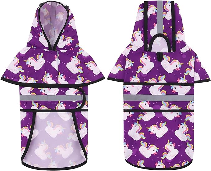 HDE Dog Raincoat Hooded Slicker Poncho for Small to X-Large Dogs and Puppies Purple Unicorn Ducks - L