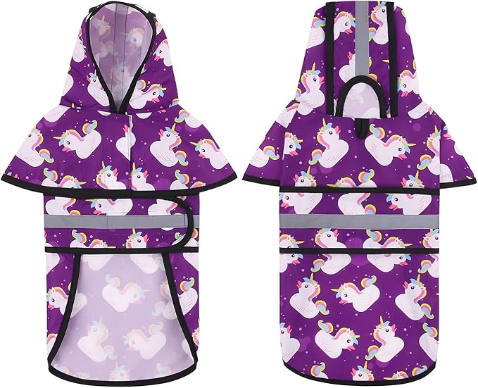HDE Dog Raincoat Hooded Slicker Poncho for Small to X-Large Dogs and Puppies Purple Unicorn Ducks - M