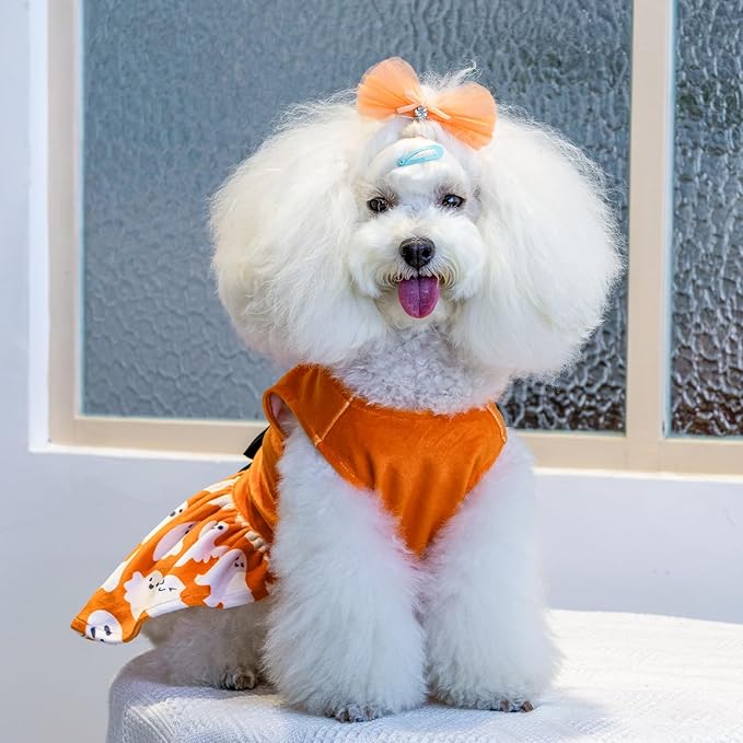 CuteBone Dog Dresses Velvet Holiday Small Dogs Clothes Onesie Pet Apparel Girl Puppy Skirt with Bow Hair Rope CVA25S-D