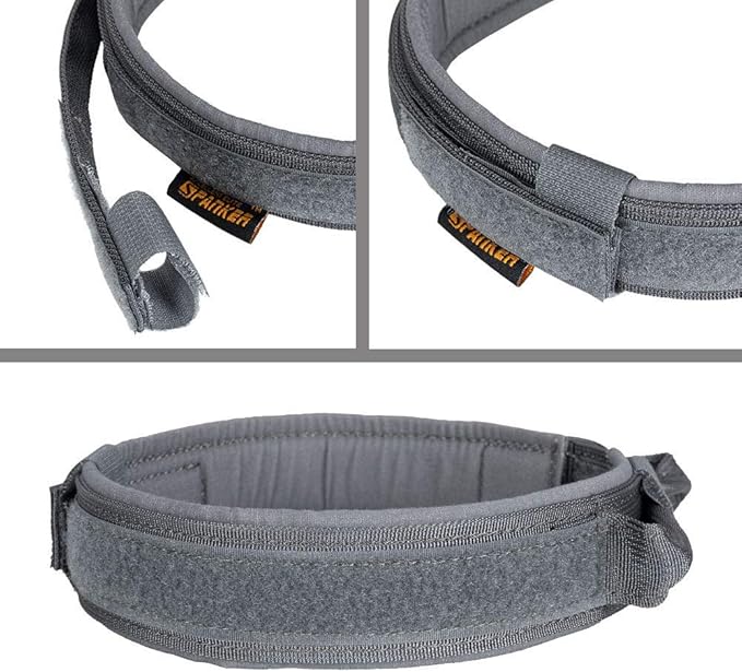 EXCELLENT ELITE SPANKER Tactical Dog Collar Nylon Adjustable Training Collar Military Dog Collar Heavy Duty Metal Buckle with Control Handle for Medium and Large Dogs with Patches (Grey-L)