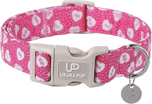 Valentine’s Dog Collar, Pink Heart Dog Collar with Quick Release, Valentine’s Gift Pet Collar for Puppy Girl Boy Dog, Wedding Dog Collar